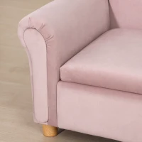 HOMCOM Kindersofa, Zweisitzer für Kinder 3-5 Jahre, Stauraum, Naturholzrahmen, 84 x 41,5 x 48,5cm, rosa(m-8)