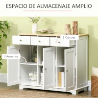 HOMCOM Aparador de Cocina Mueble Auxiliar de Almacenaje para Comedor Salón Estilo Moderno Antivuelco 101x40x85 cm Blanco(m-4)