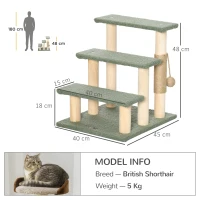 PawHut 48cm Three-Step Cat Tree, with Toy Ball, Jute Scratching Post - Green(m-3)
