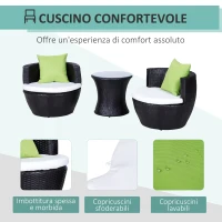 Outsunny Set Mobili in Rattan Set 2 Poltrone, Tavolino con Cuscini 3pz Giardino Esterno(m-5)