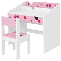 AIYAPLAY Juego de Escritorio y Silla para Niños de +3 Años con Cajón Extraíble y Compartimento Rosa y Blanco(m-10)