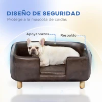 PawHut Sofá para Mascotas Sofá para Perros Pequeños y Medianos Asiento Acolchado Cómodo 74x48,5x31 cm Marrón(m-5)