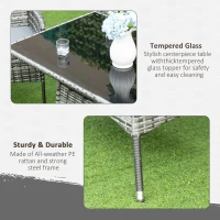 Outsunny 7-Piece Rattan Garden Furniture Set with Cushions, 6 Seater Garden Table and Chairs, Rattan Dining Set with 6 Armchairs, Rectangular Glass Top Table, Grey(m-7)