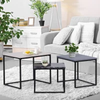 HOMCOM 3 Mesitas de Centro Minimalista Mesa Nido Patas de Acero con Funda de Plástico para Salón 55x40x45cm(m-2)
