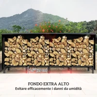 Outsunny Portalegna da Interno ed Esterno in Metallo con Telo Porta Legna e Copertura, 240x36x99cm, Nero(m-5)