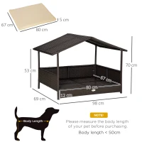 PawHut Wicker Dog House, Rattan Pet Bed, with Removable Cushion, Canopy, for Small and Medium Dogs - Cream(m-3)