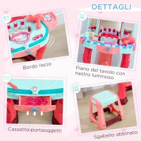 AIYAPLAY Tavolino Toeletta per Bambine con Sgabello, Specchio, Luci e Accessori, in PP e GPPS, 57x34x76 cm, Multicolore(m-5)