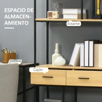 HOMCOM Estantería Estilo Industrial de 5 Niveles Mueble Estantes Almacenaje con 2 Cajones y Marco de Metal 80x30x170,5 cm Roble(m-5)