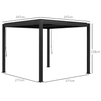 Outsunny Pergola 3 x 3 m bioclimatique tonnelle avec lames orientables manivelle, style contemporain UV, aluminium - noir(m-3)