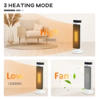 HOMCOM Ceramic Electric Space Heater, Portable Heater for Home with 3 Heat Settings, Oscillation, Adjustable Temperature, 1000W/2000W, Black(m-9)