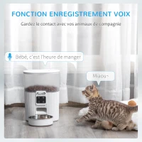 PawHut Distributeur 3.5L automatique de croquettes pour chien chat programmable avec gamelle 4 repas - avec bol en acier inoxydable enregistrement vocal(m-5)