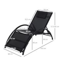 Outsunny Bain de Soleil transat Chaise Longue Fauteuil relax Jardin Design Contemporain inclinable Multi-Positions Repose-Pied réglable tétière icluse alu textilène Noir(m-3)