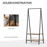 HOMCOM Gaderobenständer Kleiderständer Kleiderstange mit Schuhablage Wäscheständer Metall + Holz Schwarz + Natur 64 x 42,5 x 149 cm(m-6)