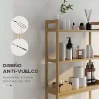 kleankin Mueble sobre Inodoro con 3 Estantes y Alfombrillas Antideslizantes 68x20x165 cm Natural(m-7)