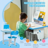 HOMCOM Banco Scuola con Sedia ad Altezza Regolabile e Luce per Bambini 6-12 Anni, Acciaio e MDF, Grigio(m-7)