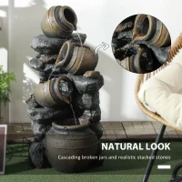 Outsunny Solar Powered Garden Water Feature with LED Lights and Pump, 4 Tier Cascading Water Fountain for Indoor/Outdoor, Jars Waterfall Ornament, 72cm Height(m-6)