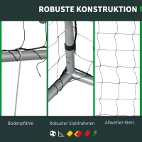 SPORTNOW Fußballtor wetterfest, stabiles Metallgestell, reißfestes Netz, 160H x 240L x 85B cm, Grau(m-5)
