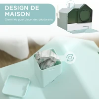 PawHut Maison de toilette bac à litière pour chat design maisonnette avec pelle, filtre et tapis dim. 47L x 45l x 42H cm bleu(m-4)