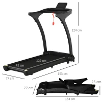 HOMCOM Cinta de Correr y Andar Plegable con 12 Programas Velocidad hasta 14 km/h Pantalla LED Pulsómetro Superficie Grande 122x41 cm y Ruedas de Transporte 153x77x124 cm Negro(m-3)