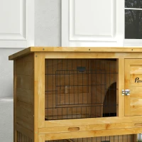 PawHut Clapier à lapin en bois 2 étages avec 3 portes plateau coulissant rampe toit bitumé 85 x 50 x 80 cm jaune(m-9)