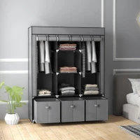 HOMCOM Armoire de rangement en tissu pliable avec 5 étagères, 2 tringles et 3 tiroirs en tissu 125L x 43l x 162.5H cm(m-2)