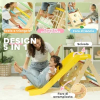 AIYAPLAY Gioco Arrampicata Bambini con Triangolo Montessori 5 in 1 con Corda, Scivolo e Sacchi, in Legno, 119x63x61 cm(m-4)