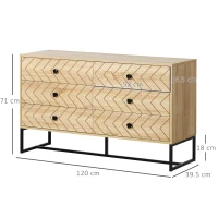 HOMCOM Bedroom Chest of Drawers, 6 Drawer Dresser, Sideboard Cabinet with Zigzag Design and Metal Base, Storage Drawer Unit, 120x71cm, Natural(m-3)