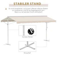 Outsunny Standmarkise Markise 4,5 x 3,4m Terrassenüberdachung Gartenmarkise mit Faltarm Kurbel Terrasse Creme Alu Metall(m-7)