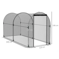 Outsunny Serra per Piante con Rete a Tunnel, con Porta a Cerniera, 1.2x3x1.5m, Nero(m-3)