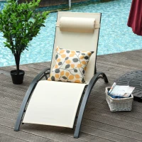 Outsunny Tumbona Reclinable de Aluminioc on Respaldo Ajustable en 5 Posiciones y Reposacabezas Extraíble Acolchado Texteline para Jardín Terraza Balcón 171x64x82 cm Beige(m-7)