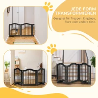 PawHut Absperrgitter Hund 3-teilig, 154,5 x 61 cm Faltbar Hundegitter mit Tür, Türschutzgitter mit 2 Stützfüßen, Freistehend Treppengitter für Küche, Flur, Schwarz(m-8)