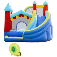 Outsunny Kids Bouncy Castle, with Slide, Pool, Trampoline, Climbing Wall, Blower(m-11)