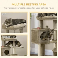 PawHut Cat Tree w/ Multiple Levels, Cat House, Bed and Toy Ball - Brown(m-4)