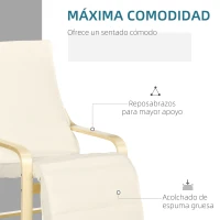 HOMCOM Sillón de Salón con Reposapiés Ajustable Silla Relax Butaca Tapizado en Tela para Oficina Dormitorio 66,5x94x100cm Crema(m-5)