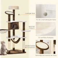 PawHut Kratzbaum mit Katzenhöhle Hängematte XXL Katzenbaum Kletterbaum Kletterbaum für Katzen Mehrstufiges Multiaktivitätszentrum Plüsch Braun 65 x 50 x 153 cm(m-5)