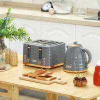 HOMCOM 2-in-1 Toaster und Wasserkocher Set, 7 Bräunungsstufen, Auftau- und Aufwärmfunktion, Grau(m-7)