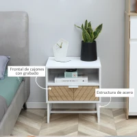 HOMCOM Mesilla de Noche con Cajón y Compartimiento Mesa de Noche para Dormitorio Salón 45x39x48 cm Blanco y Roble(m-5)