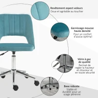 Vinsetto Chaise de bureau design contemporain pivotante 360° ergonomique dossier strié aéré hauteur réglable revêtement velours 49 x 60 x 91 cm bleu(m-7)