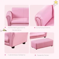 HOMCOM Kindersessel mit Fußhocker, Kindercouch mit Hocker, Kindersofa, Sofa Sessel, Rosa 83 x 42 x 41 cm(m-6)
