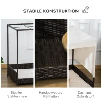 PawHut Rattan Hundehaus mit Kissen Hundebett mit Dach Hundeliege Hundehütte Haustierbett Hundesofa Kissen Stahlrahmen Kaffee+Beige 91 x 71 x 81 cm(m-5)
