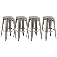 HOMCOM Lot de 4 tabourets de bar industriel empilables hauteur assise 76 cm métal argent