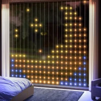 HOMCOM Vorhang mit 400 LED-Lichtern, Dynamische Lichterketten mit Musiksynchronisation für Schlafzimmer, Wohnzimmer, 3 x 3 m(m-2)