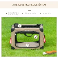 PawHut Haustier-Transport 3 Eingänge klappbar Mesh-Stoff Stahl Khaki(m-7)