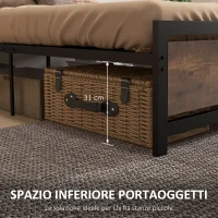HOMCOM Struttura Letto Singolo in Legno e Acciaio con Doghe in Stile Industriale, 90x200cm(m-5)