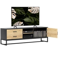 HOMCOM Mobile Porta TV 60" con Armadietto, 2 Cassetti e Ripiani Aperti, 140x35x45 cm, Legno Naturale(m-1)