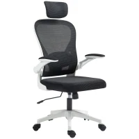 HOMCOM Executive Office Chair, Ergonomic Mesh High Back Desk Chair with Flip-up Armrest, Rotatable Headrest, Adjustable Lumbar Support for Home Study, Black(m-11)