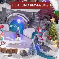 HOMCOM Weihnachtsdekoration Weihnachtsdorf, 21 bunte LEDs, bewegliche Tanne und Schlittschuhläufer, 32 x 25,5 x 24 cm(m-6)