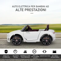 HOMCOM Macchina Elettrica per Bambini Bentley GT 6V, con Doppi Motori, Auto Elettrica per Bambini con Telecomando, Clacson, Suoni, Fari e 2 Portiere Apribili, 2.5-5 km/h, per 3-5 Anni, Bianco(m-4)