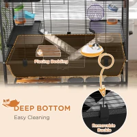 PawHut Large Hamster Cage, Gerbil Cage with Tubes, Storage Shelf, Ramps, Platforms, Running Wheel - Black(m-6)