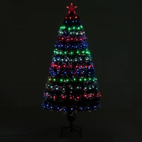 HOMCOM Sapin de Noël artificiel lumineux fibre optique LED x 200 multicolore + support pied Ø 70 x 150H cm 200 branches étoile sommet brillante vert(m-4)